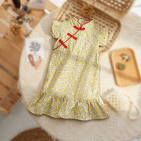 Girls' Summer Floral Cheongsam Dress