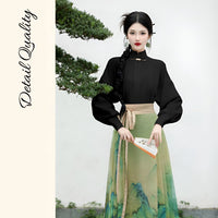 Women's Jiangshan Scenic Print Horsehair Skirt Set