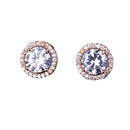 Red Garnet Diamond Halo Round Stud Earring Push Back Rose Gold Plated Women Gift