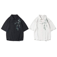 Chinese Bamboo Embroidery Shirt Mens Short Sleeve Spring Fashion Casual Top