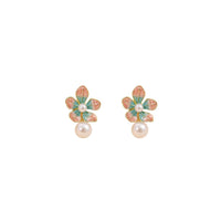 Vintage French Earrings Sweet Two-Tone Green Pink Plant Design Fashion Jewelry