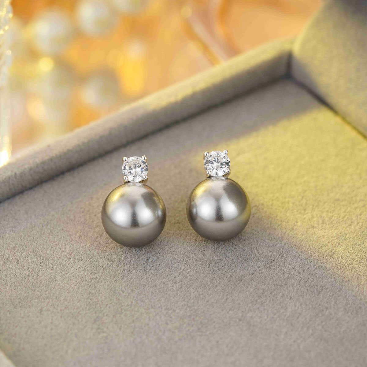 Gray Imitation Pearl Zircon Earrings Elegant Fashion Jewellery Women Gifts