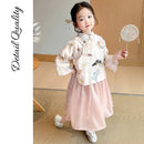 Girls' Cartoon Bird Print New Chinese Style Pink Set