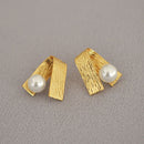 Folded Brushed Metal Faceted Stud Earrings Simple Elegant Jewelry for Women