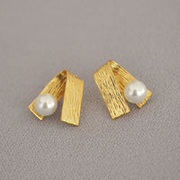 Folded Brushed Metal Faceted Stud Earrings Simple Elegant Jewelry for Women