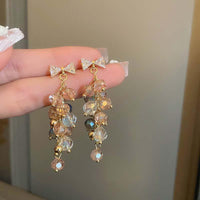 Bow and Bead Crystal Drop Earrings