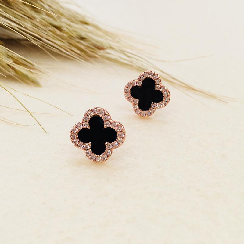 Lucky Clover Rhinestone Stud Earrings