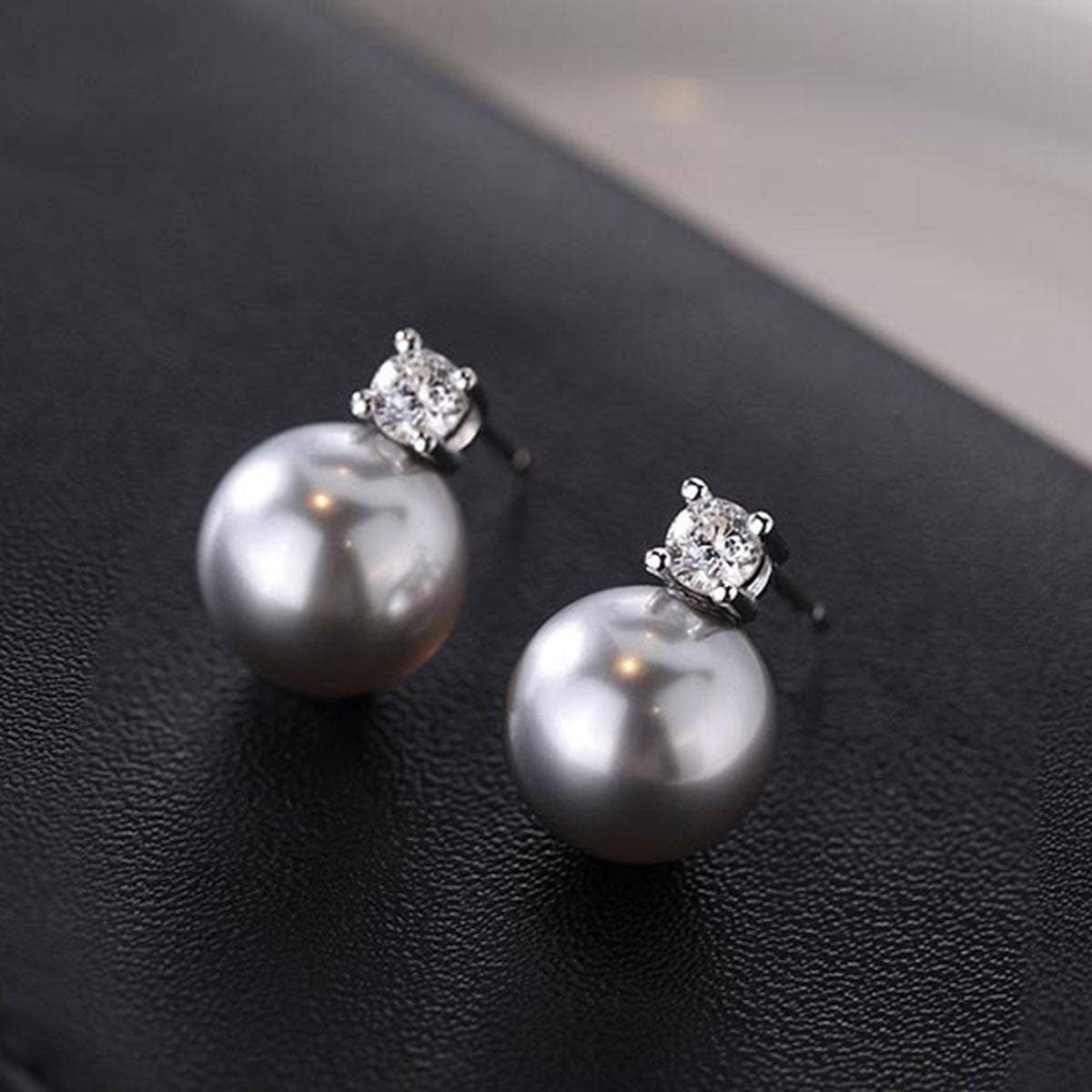 Gray Imitation Pearl Zircon Earrings Elegant Fashion Jewellery Women Gifts