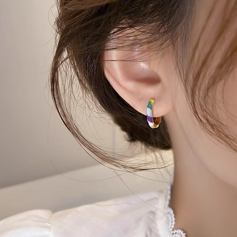 Vintage Ear Loop Earrings with Colourful Enamel Circle Design for Women Jewelry