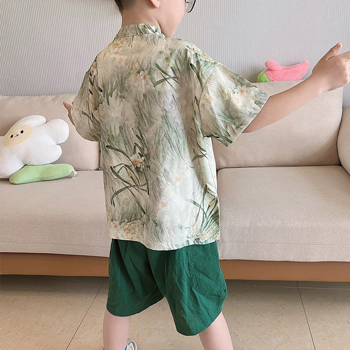 Boys' Traditional Bamboo Green Two-Piece Outfit