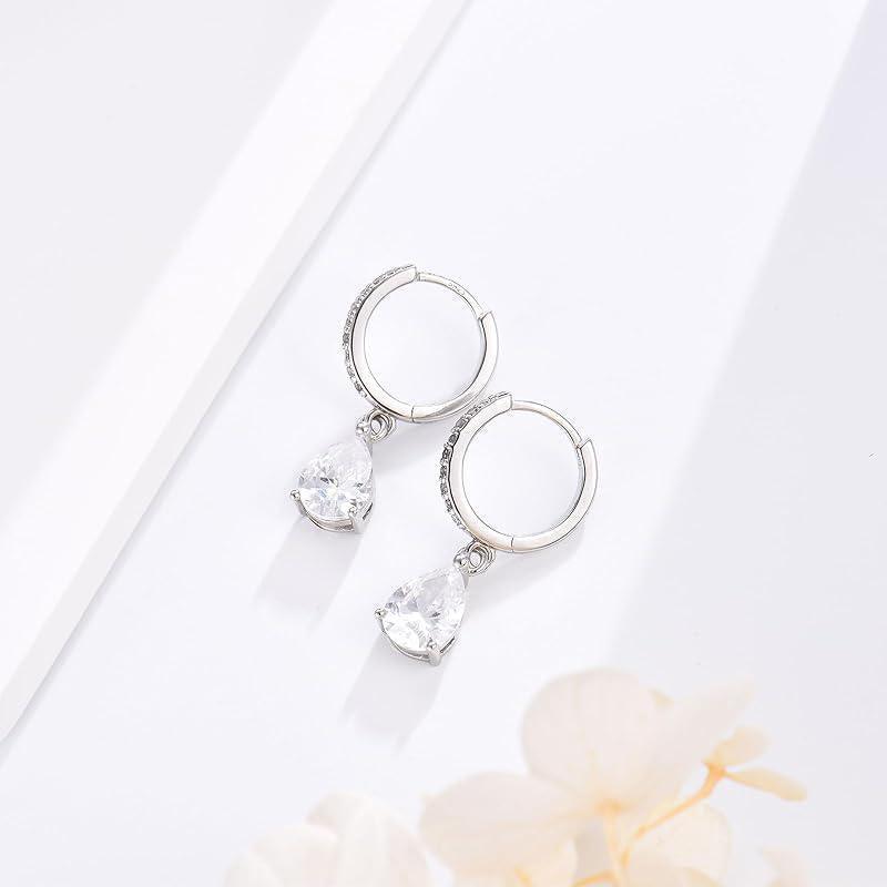 Exquisite Teardrop Drop Earrings with Cubic Zirconia Accents Women 925Silver