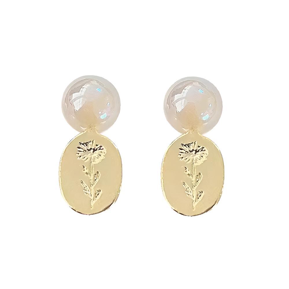 Golden Flower Pearl Stud Earrings