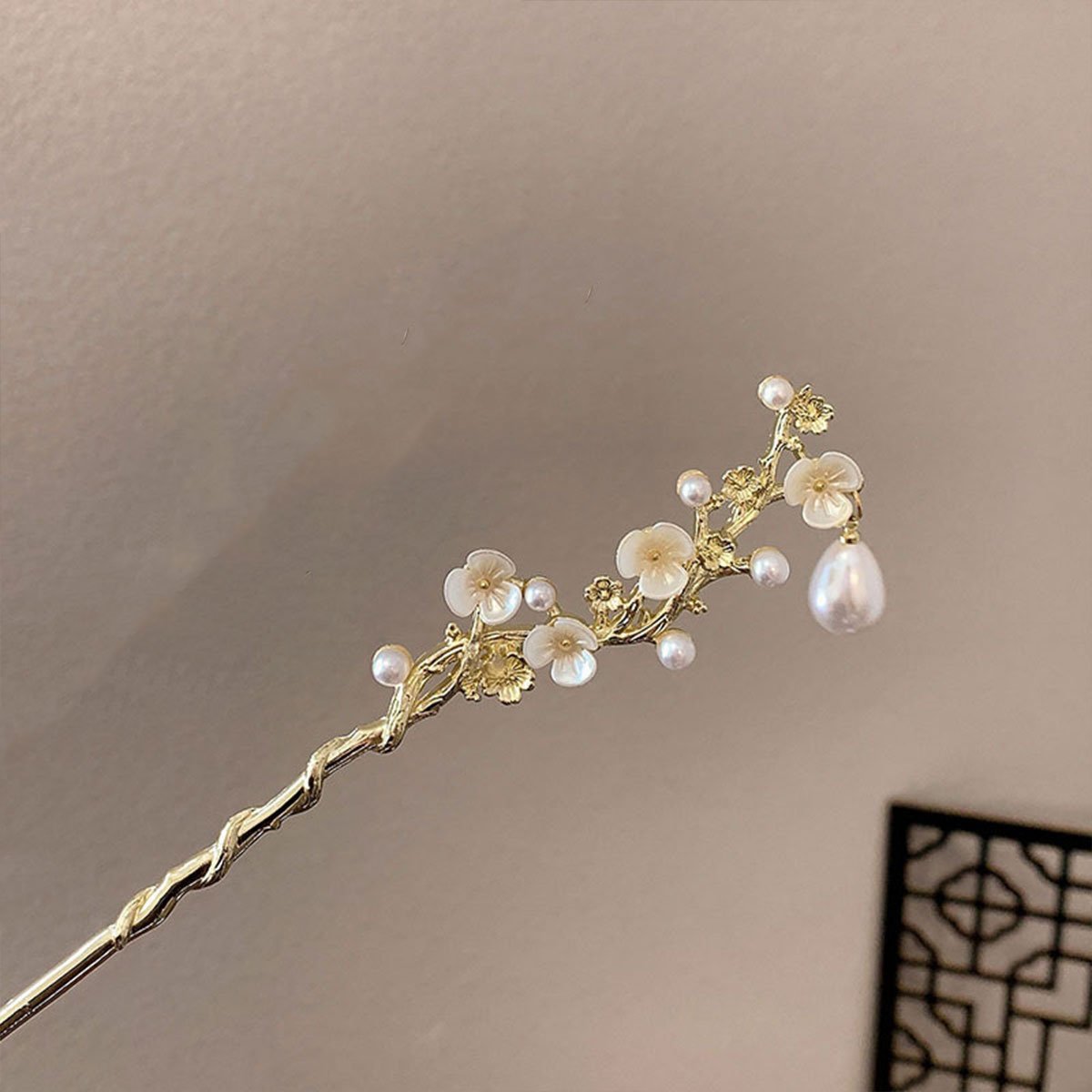 Pearl Flower Vine Hairpin Golden Chinese Style Bridal Hair Accessories