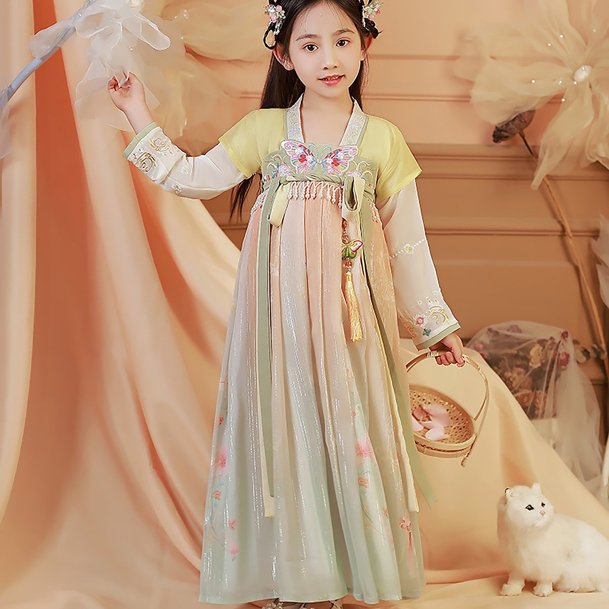 Girls Embroidery Dress Hanfu Traditional Chinese Dress