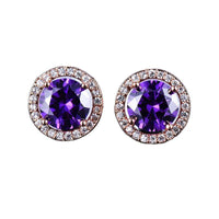 Red Garnet Diamond Halo Round Stud Earring Push Back Rose Gold Plated Women Gift