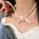 Elegant Ballet Girl Necklace Women Luxury Pearl Clavicle Chain Pink Jewelry