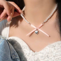 Elegant Ballet Girl Necklace Women Luxury Pearl Clavicle Chain Pink Jewelry