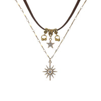 Double Star Sun Pendant Necklace Hip Hop Jewelry Gold Silver Chain