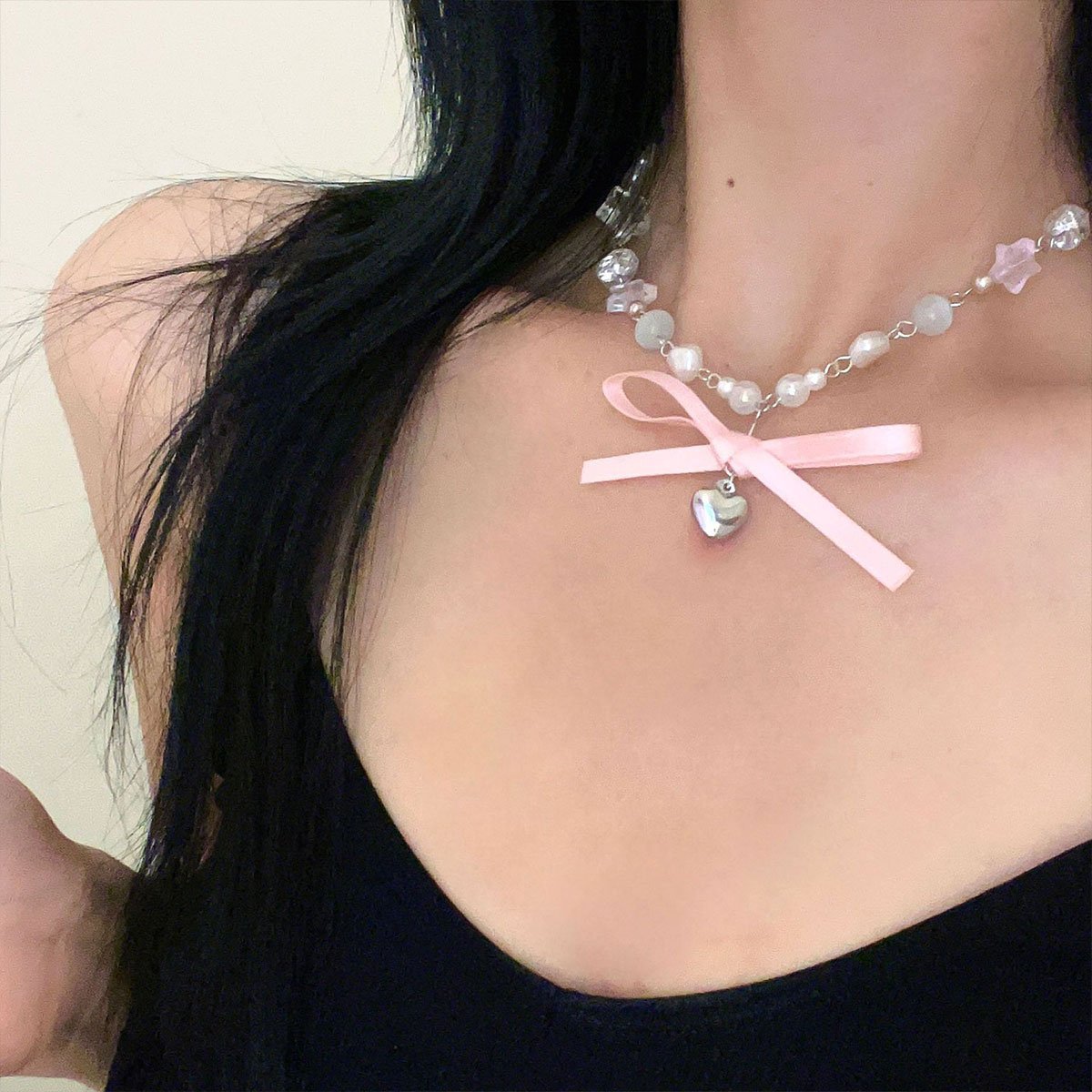 Elegant Women Ballet Necklace Luxury Star Clavicle Chain Transparent Pink