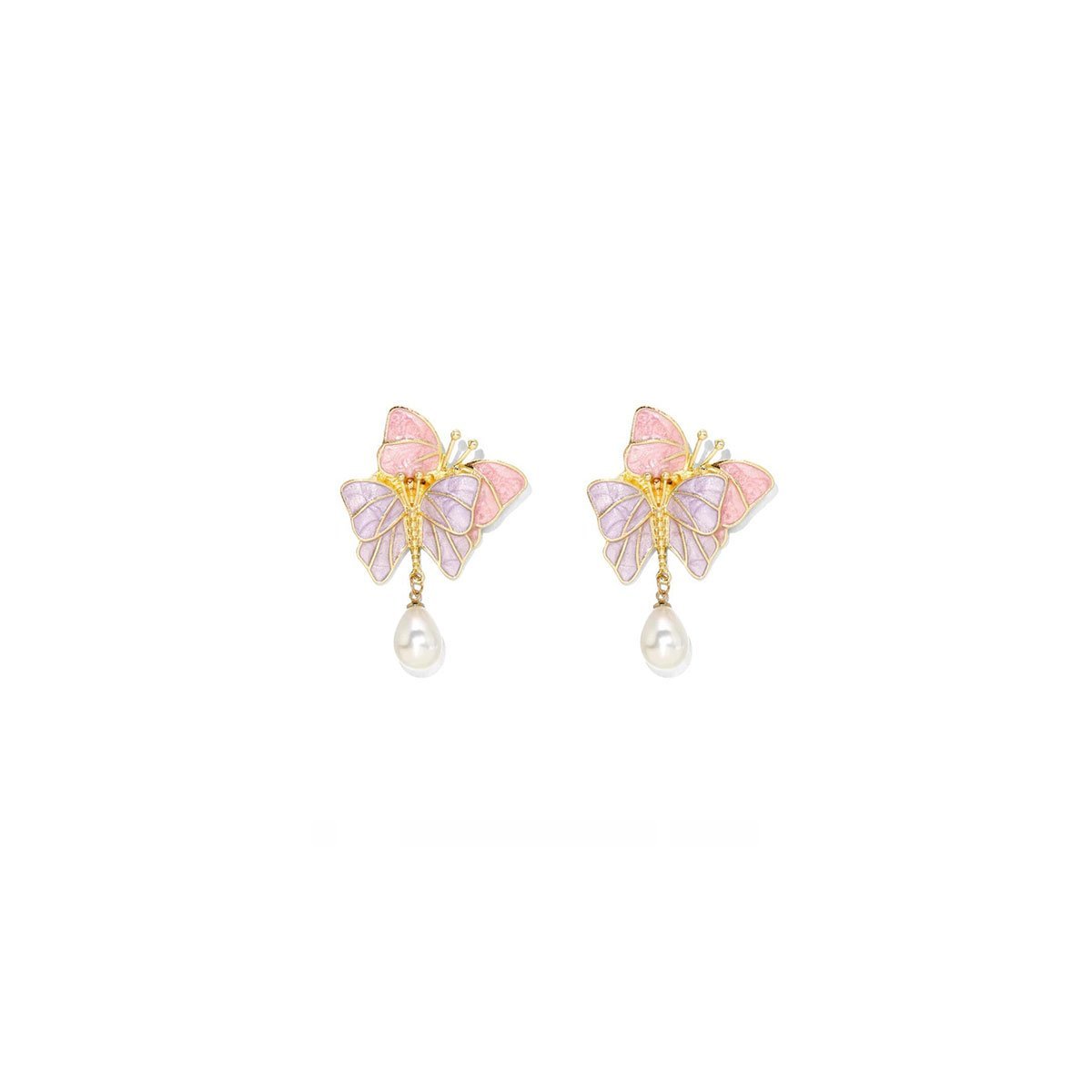 Elegant Pink Purple Double Butterfly Earrings Women Fashion Jewelry Gift Set