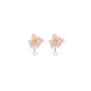 Elegant Pink Purple Double Butterfly Earrings Women Fashion Jewelry Gift Set