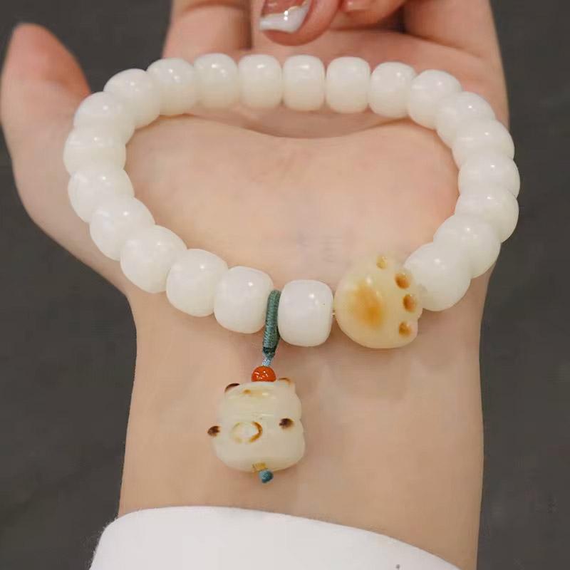 White Cats Paw Bodhi Bracelet for Women Handcrafted Beaded Fashion Jewelry Gift