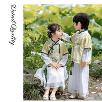 Girls' Traditional Embroidered Cotton Elegance Yellow Hanfu