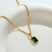 Emerald Green Crystal Necklace Gold Plated Pendant for Women Fashion Jewelry