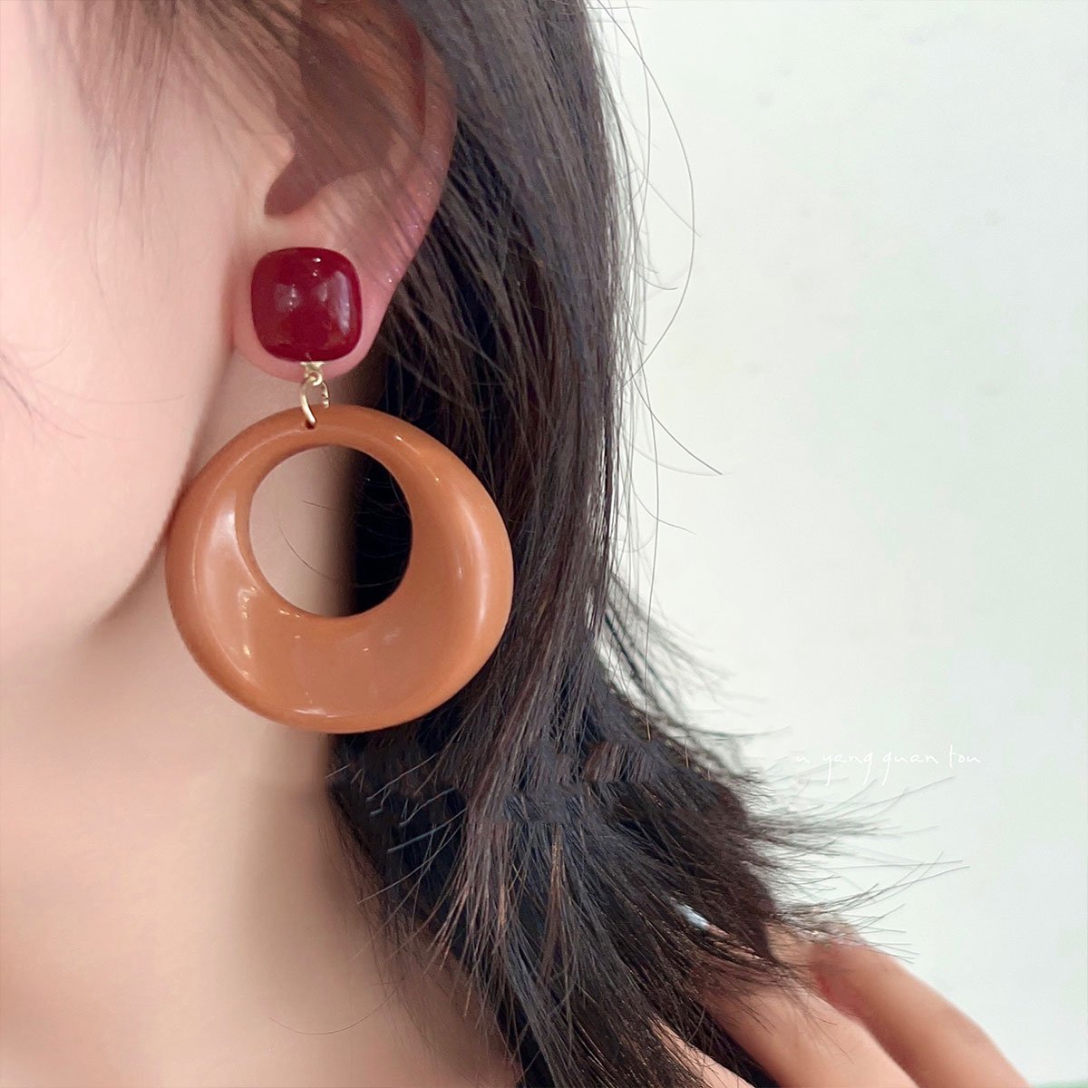 Vintage Caramel Large Circle Dangle Earrings Women Girls Retro Boho Fashion