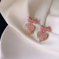 Lovely Pink Bow Heart Shaped Earrings Women Sweet Fashion Jewelry Gift