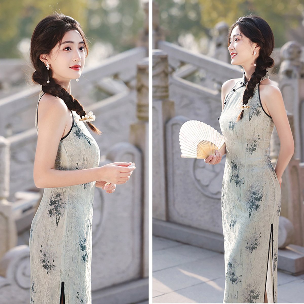 Sleeveless Floral Cheongsam Dress