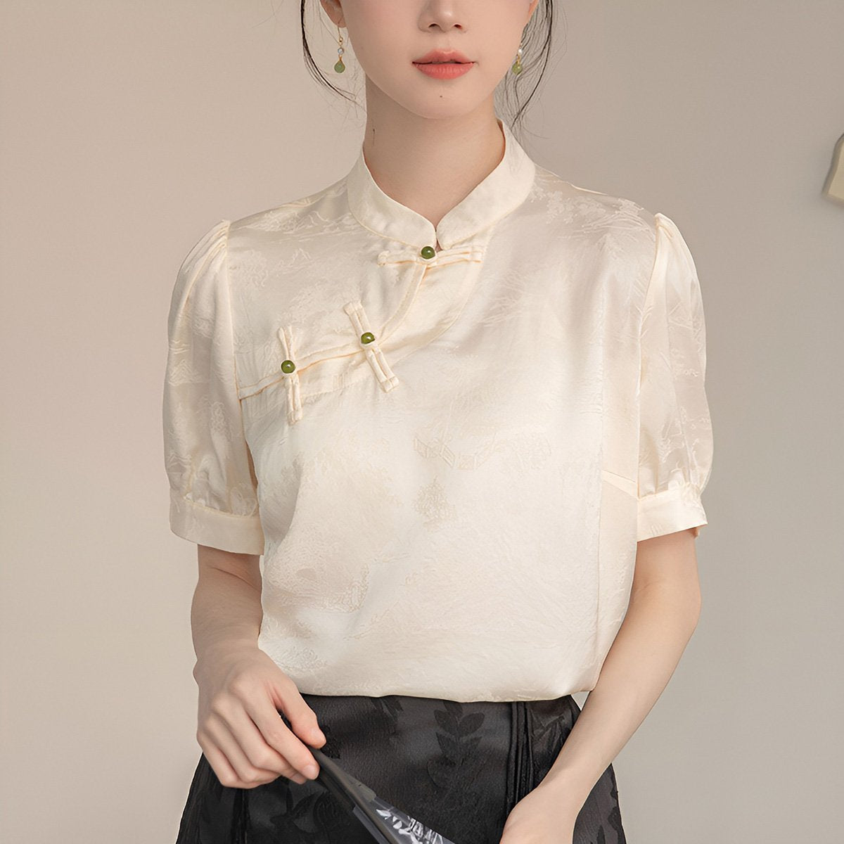 Women's Short Sleeve Silk Cheongsam Blouse