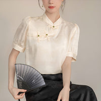 Women's Short Sleeve Silk Cheongsam Blouse