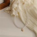 Retro Double Layer Women Necklace Pendant Necklace Clavicle Chain Pearl Choker