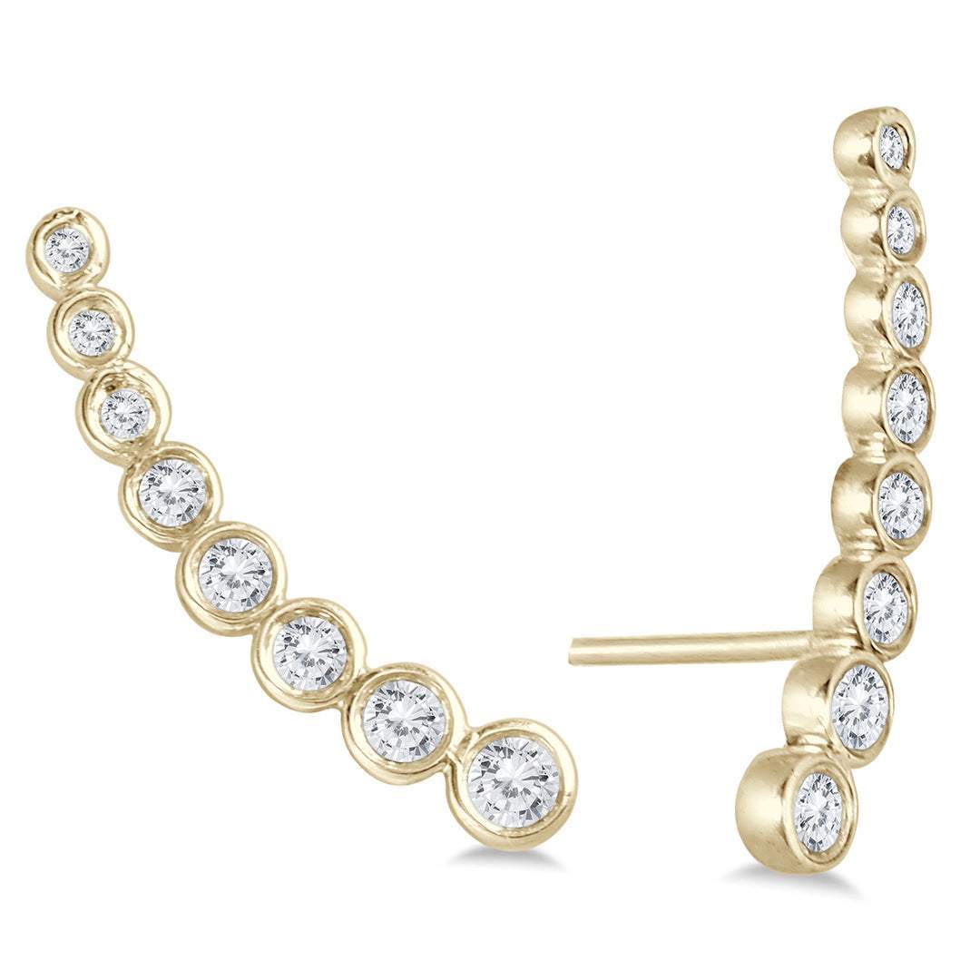 Elegant Gold Row Diamond Stud Earrings Simple Sparkling Jewelry for Women Gift