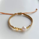 Adjustable Gold Pearl Bracelet Accessory Stylish Hand-Woven Pearls Wrist Chain