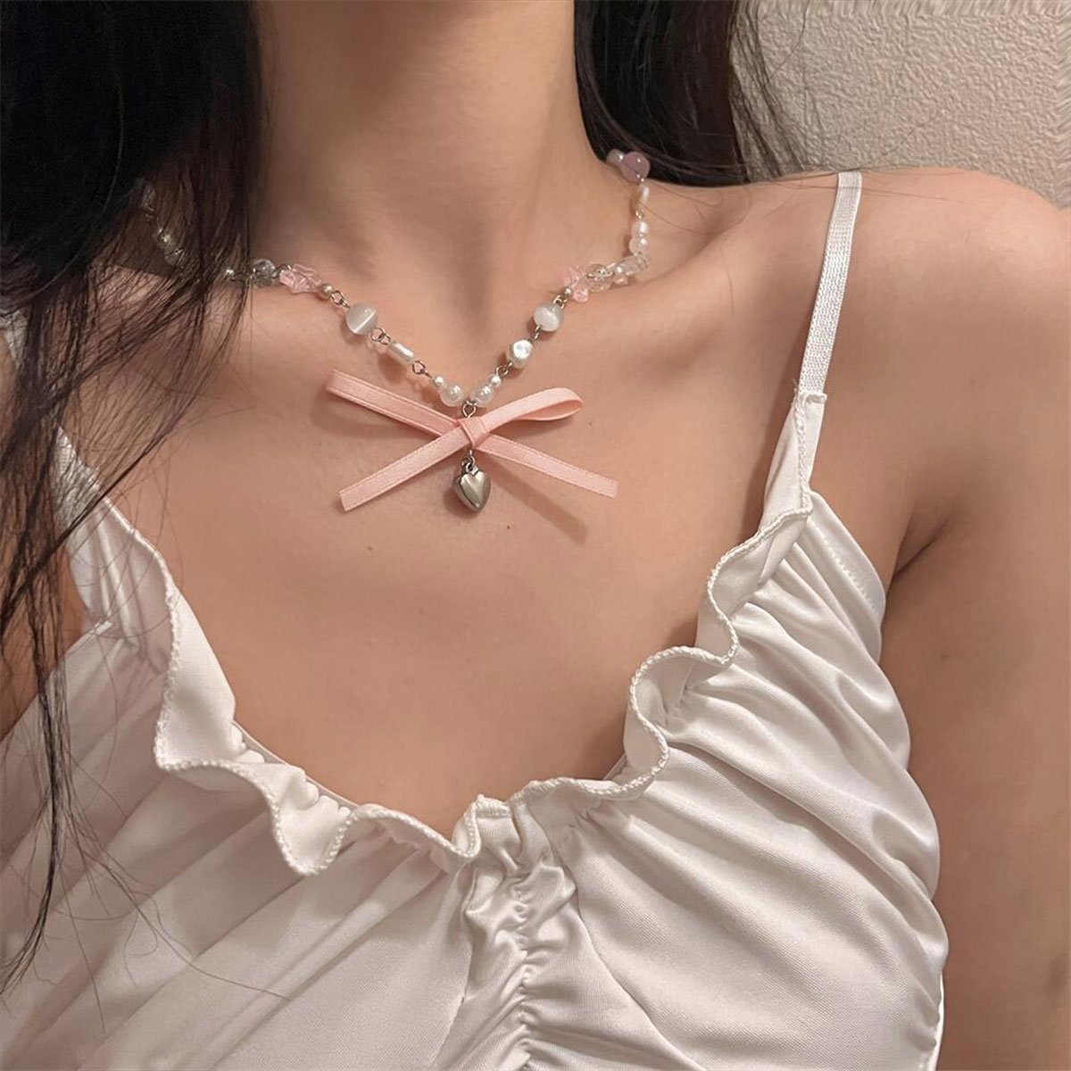 Elegant Women Ballet Necklace Luxury Star Clavicle Chain Transparent Pink