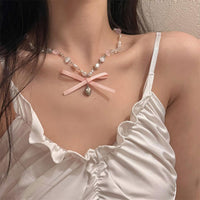 Elegant Women Ballet Necklace Luxury Star Clavicle Chain Transparent Pink