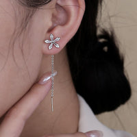 Silvery Zircon Flower Earline Long Sweet Earrings for Girls and Women Jewelry