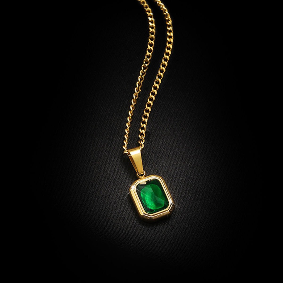 Emerald Green Crystal Necklace Gold Plated Pendant for Women Fashion Jewelry