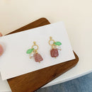 Unique Geometric Strawberry Crystal Green Leaf Earrings with Imitation Pearls