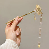 Chinese Style Hanfu Hairpin Folding Fan Fringe Headdress Accessories