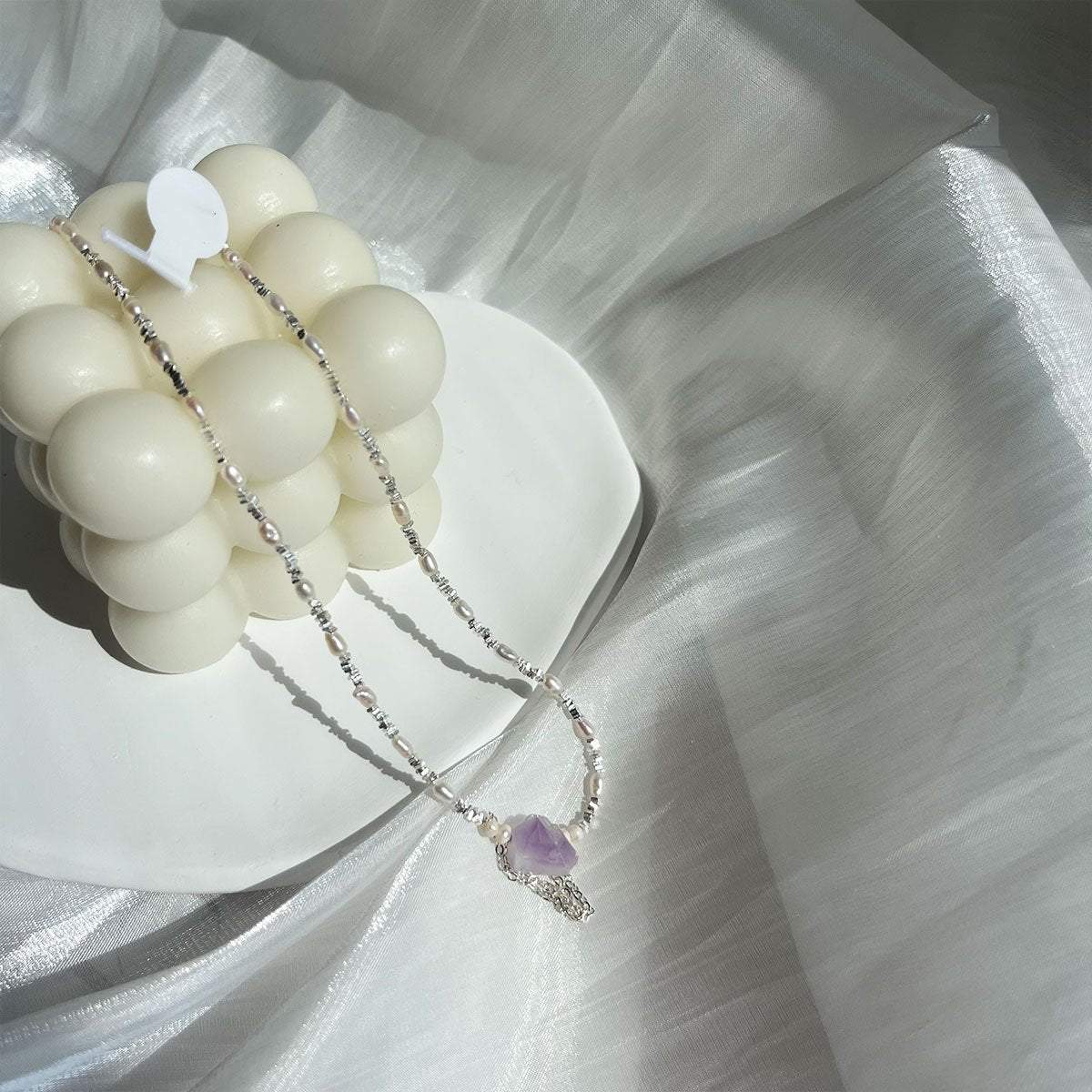 Purple Crystal Pendant Pearl Necklace Elegant Fashion Jewellery Trendy