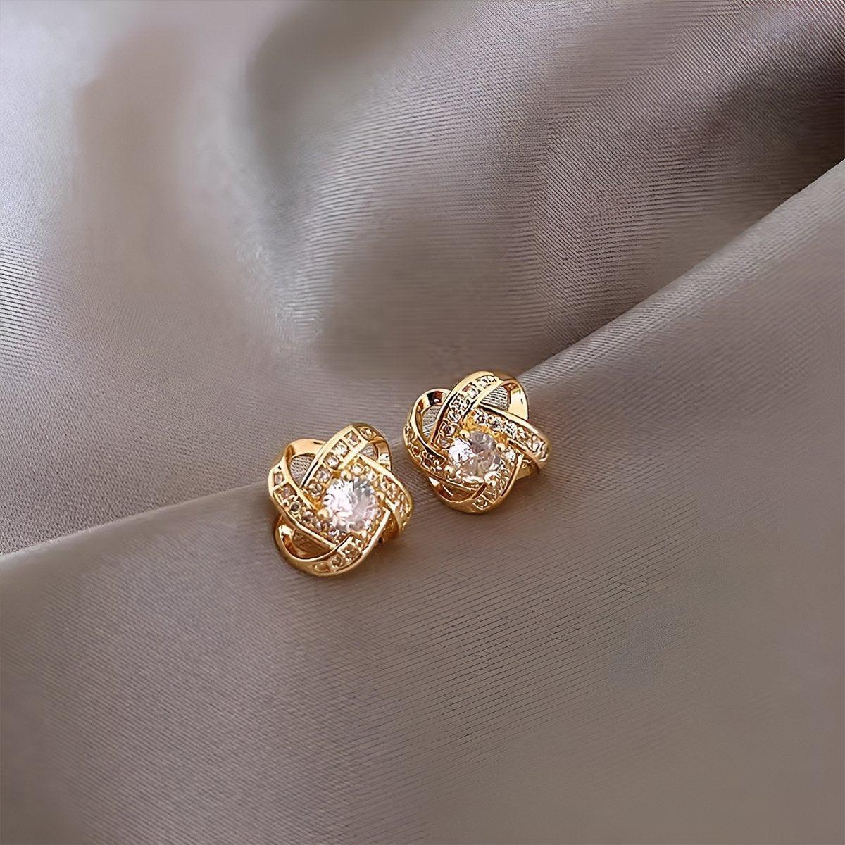 Four Leaf Clover Zircon Stud Earrings Gift For Women Wedding Fashion Jewelry