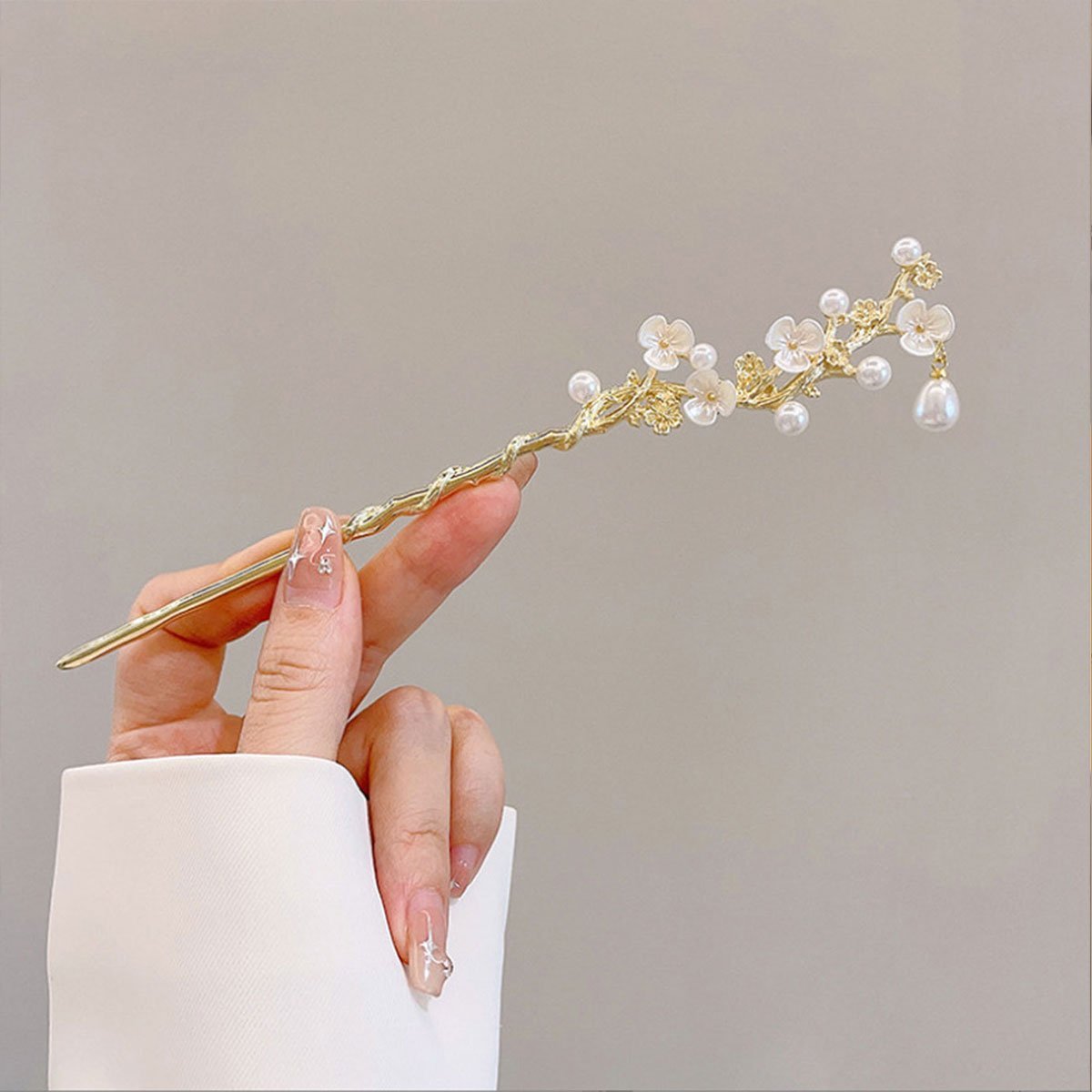 Pearl Flower Vine Hairpin Golden Chinese Style Bridal Hair Accessories