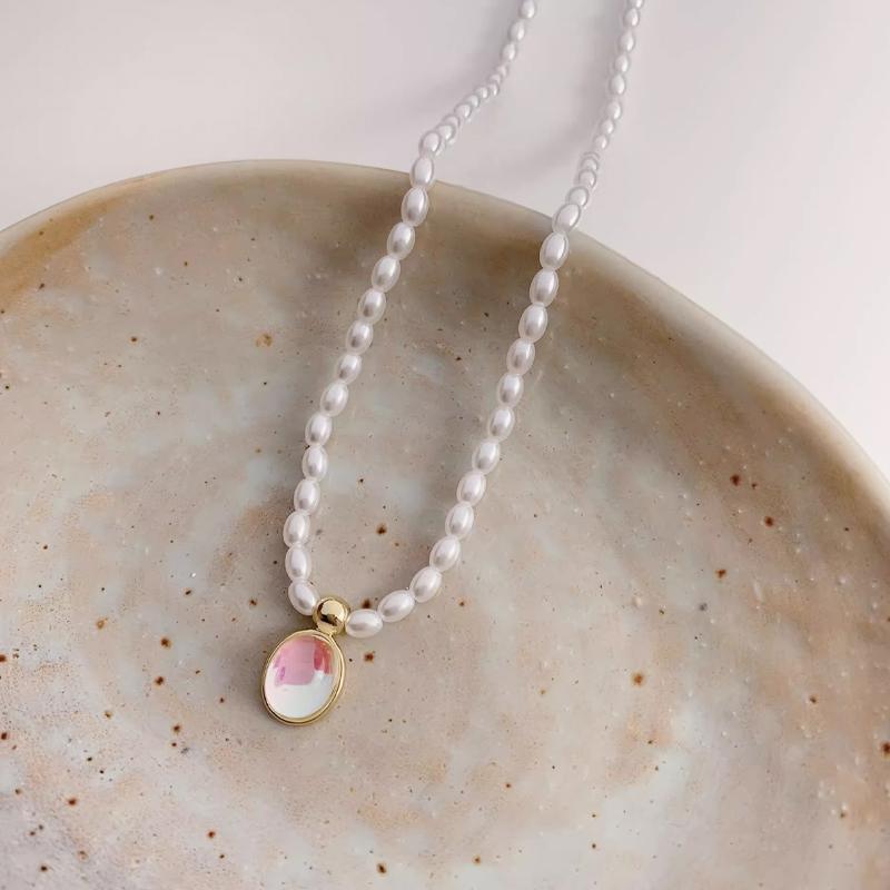 Retro Double Layer Women Necklace Pendant Necklace Clavicle Chain Pearl Choker