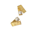 Folded Brushed Metal Faceted Stud Earrings Simple Elegant Jewelry for Women