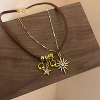 Double Star Sun Pendant Necklace Hip Hop Jewelry Gold Silver Chain