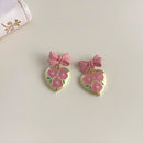 Lovely Pink Bow Heart Shaped Earrings Women Sweet Fashion Jewelry Gift