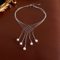 Hollow Imitation Pearl Fringe Multi Layer Necklace Fashion Jewellery Women